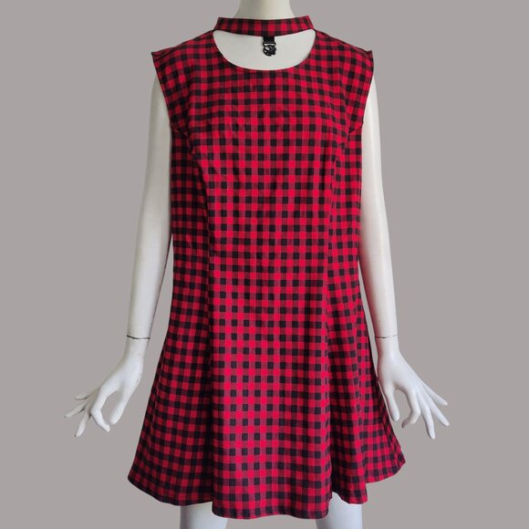 Royal Monk Rockabilly Goth Choker Neck w Spider Red Black Check Stretch Dress - Picture 1 of 11